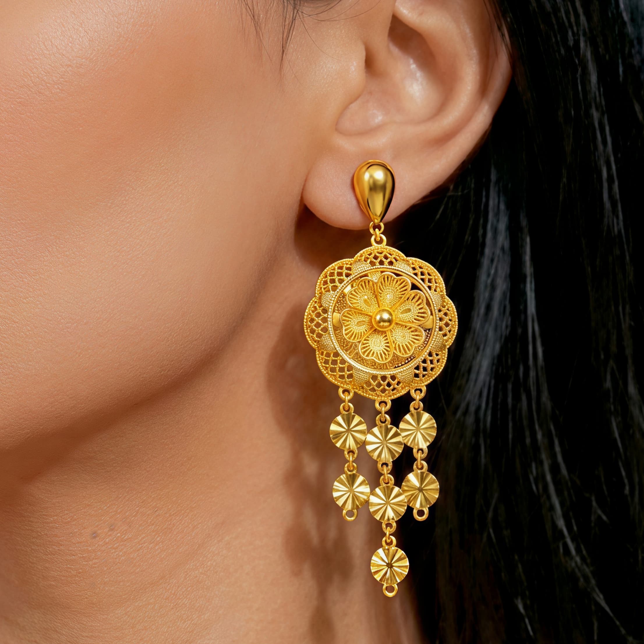 Gold-Tone Blossom Cascade Necklace & Earring Set