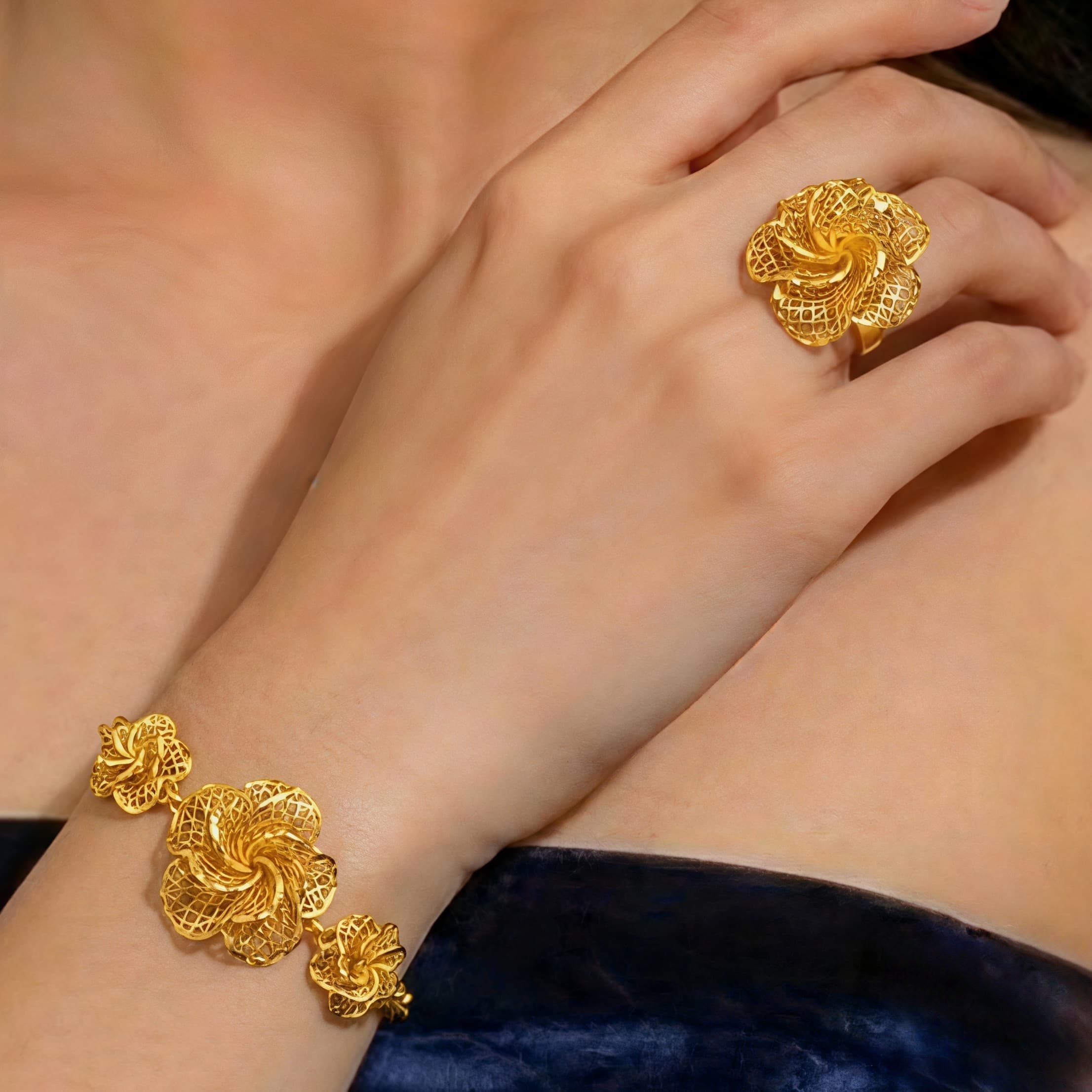 Gold-Tone Rosette Tassel Jewelry Set, 4 Pcs