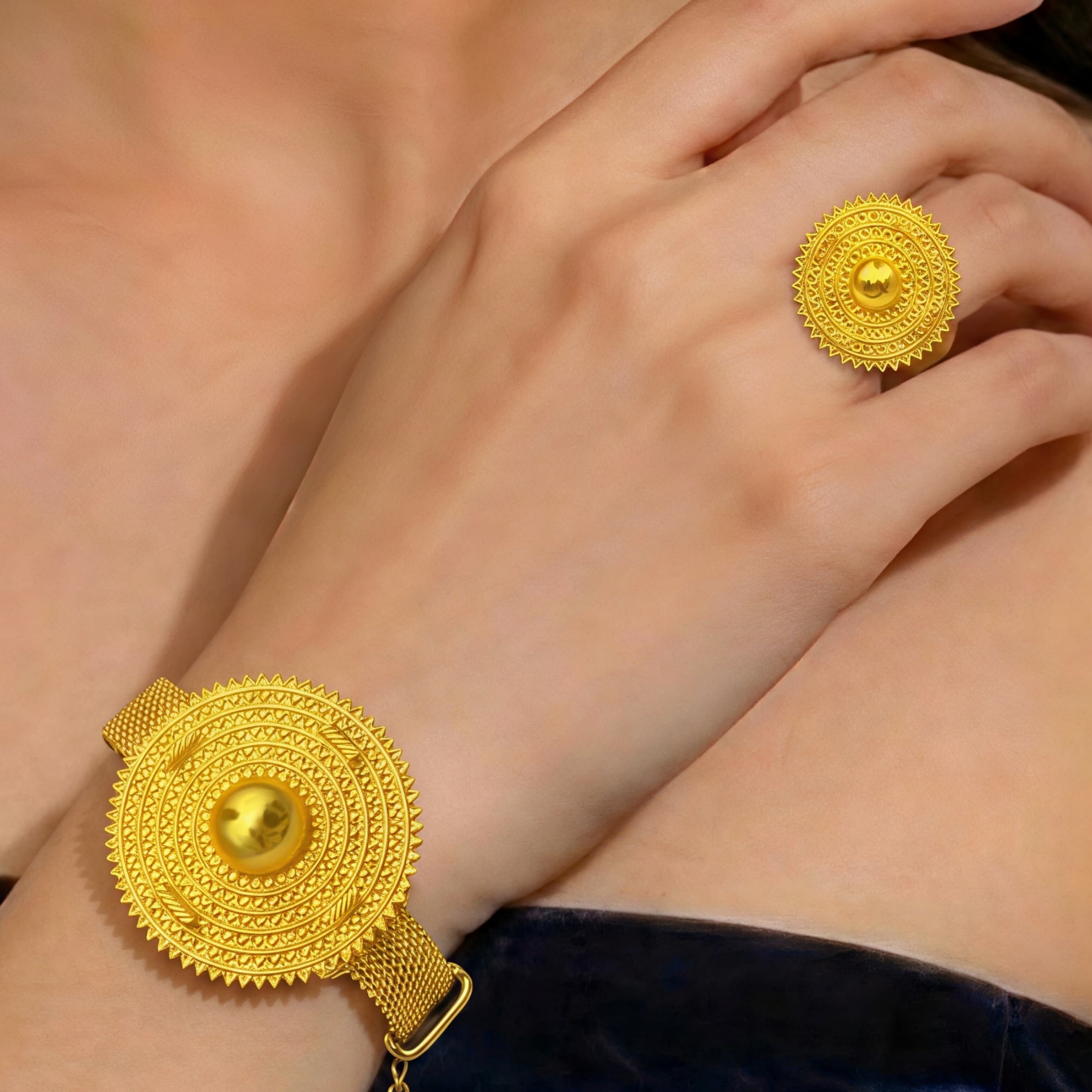 Gold-Tone Concentric Sunburst Jewelry Set, 4 Pcs