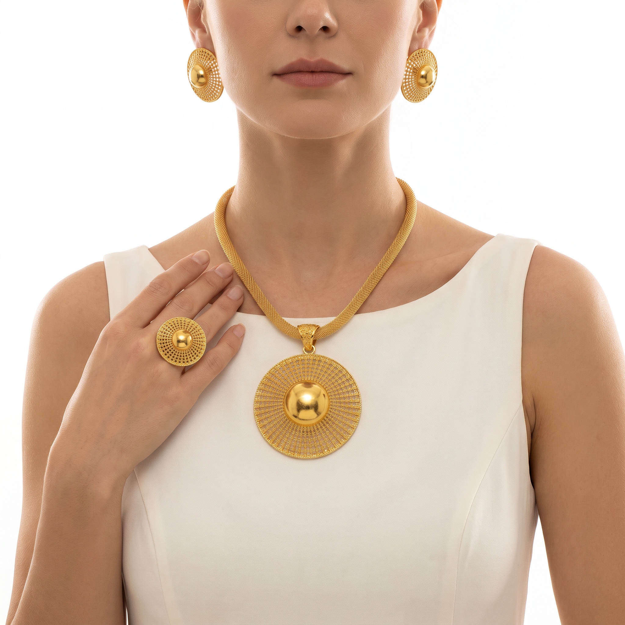 Gold-Tone Sunburst Dome Disc Jewelry Set, 3 Pcs