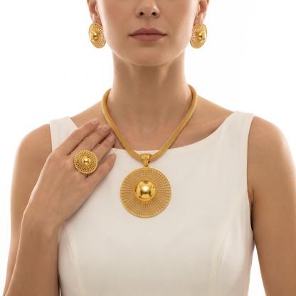 Gold-Tone Sunburst Dome Disc Jewelry Set, 3 Pcs