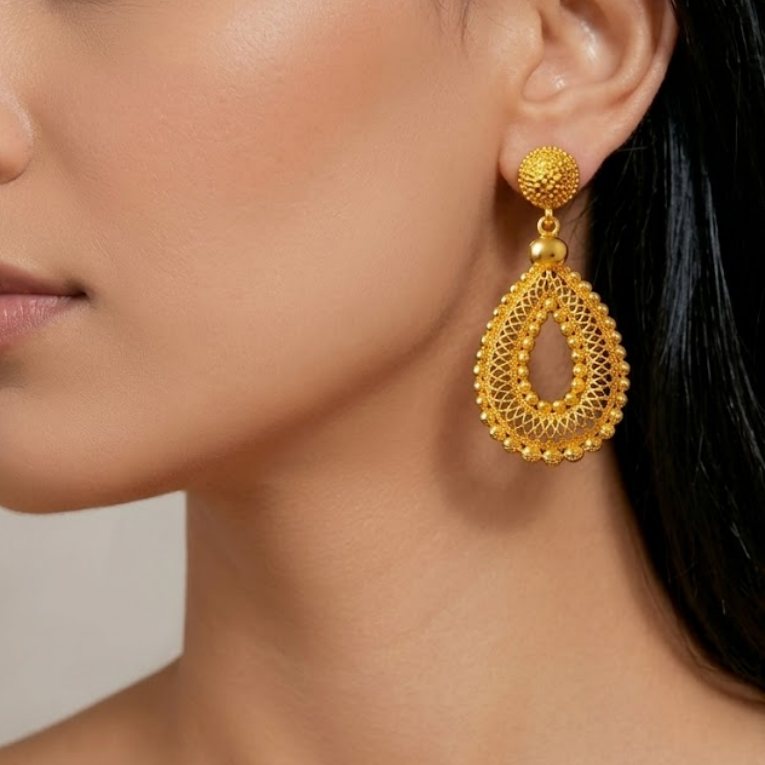 Gold-Tone Pierced Teardrop Necklace & Earring Set
