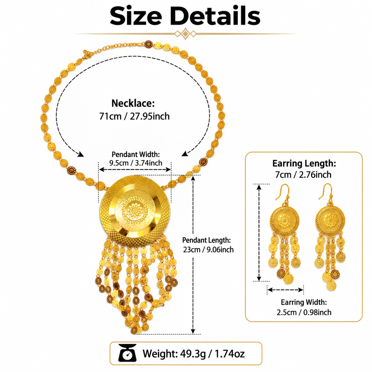 Gold-Tone Grand Disc Fringe Necklace & Earring Set
