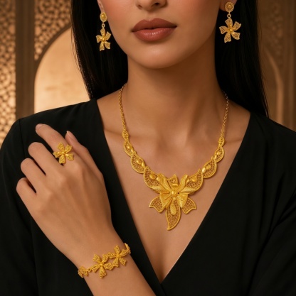 Gold-Tone Grand Orchid Jewelry Set, 4 Pcs