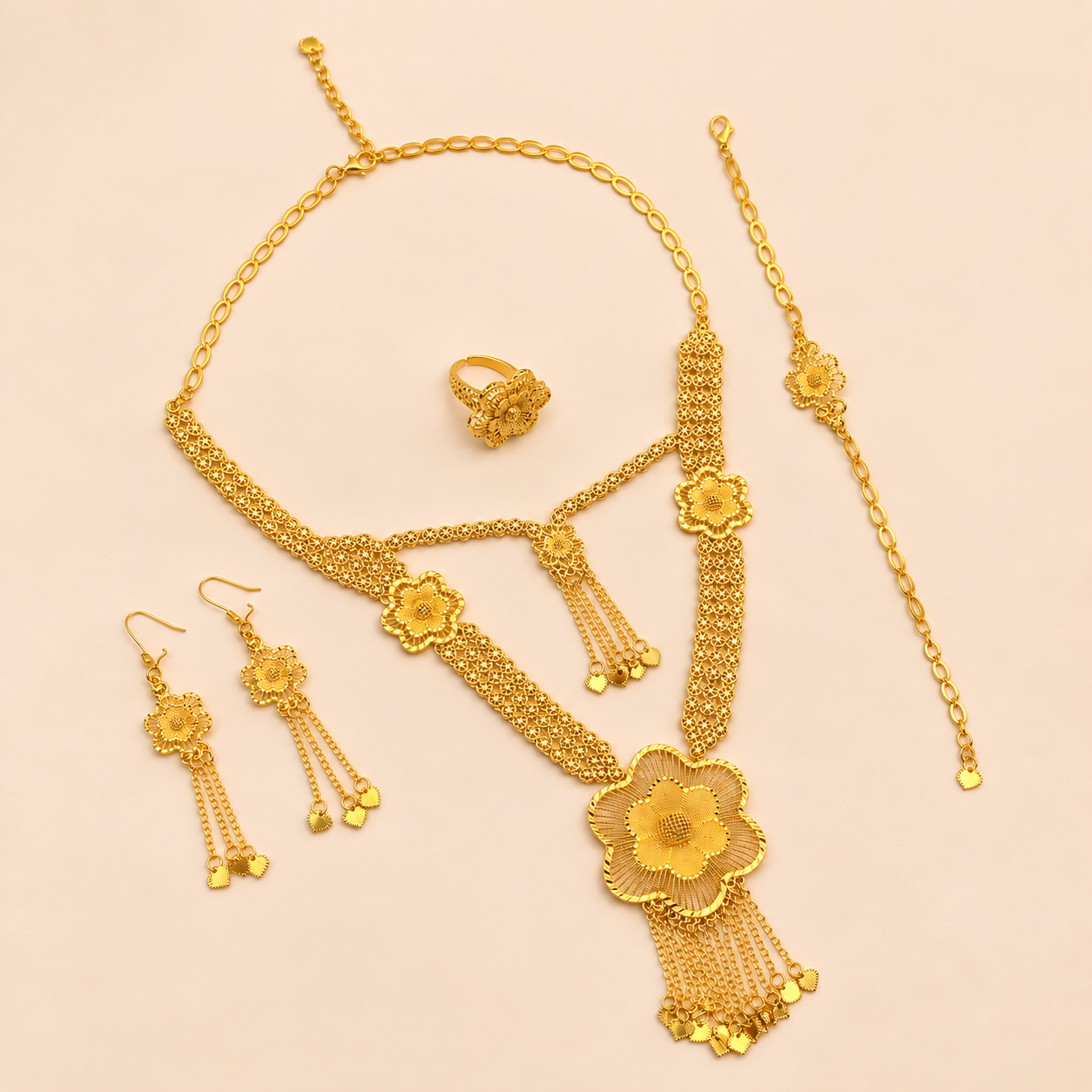 Gold-Tone Layered Blossom Jewelry Set, 4 Pcs