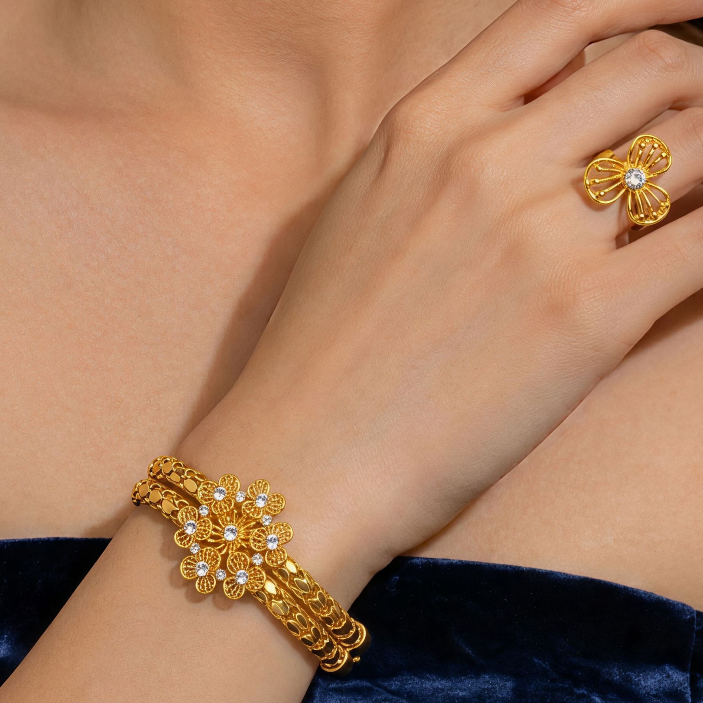 Gold-Tone Openwork Floral Tassel Jewelry Set, 4 Pcs