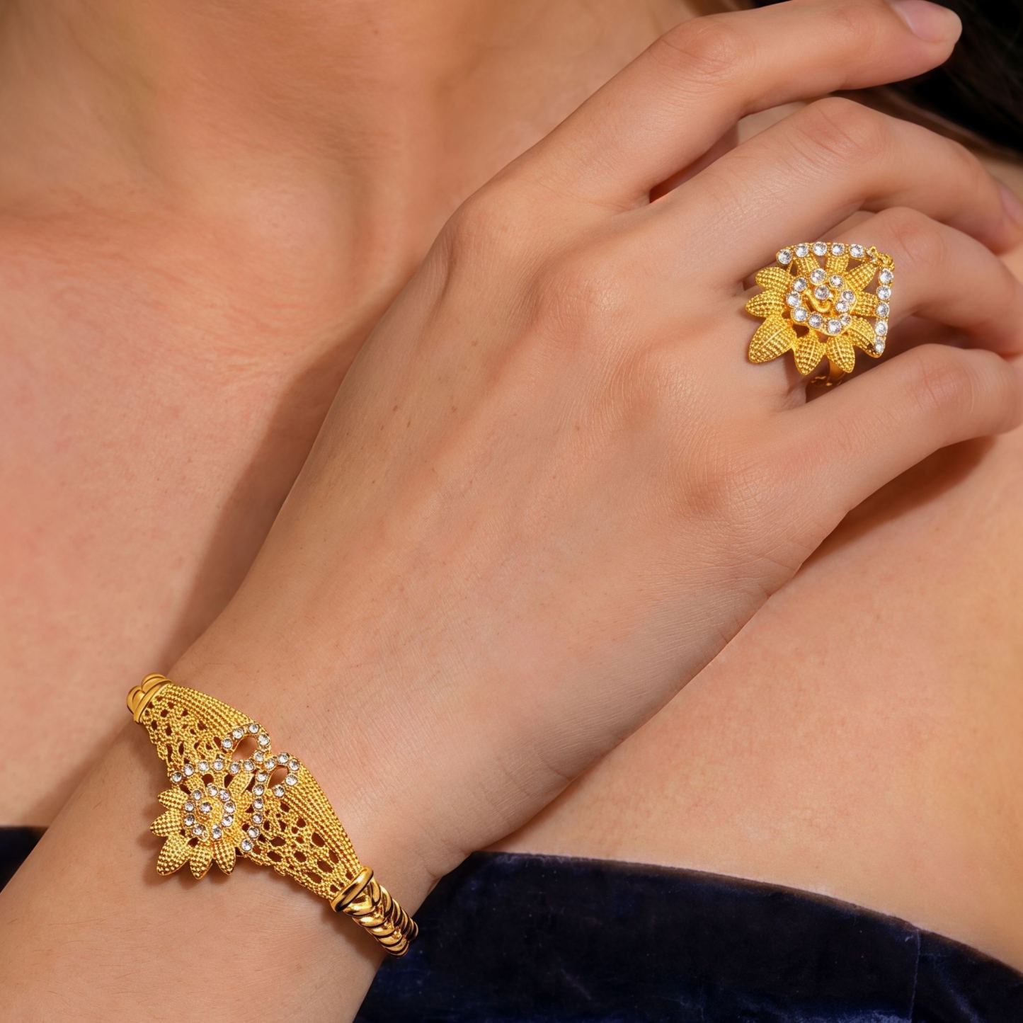 Gold-Tone Openwork Blossom Jewelry Set, 4 Pcs
