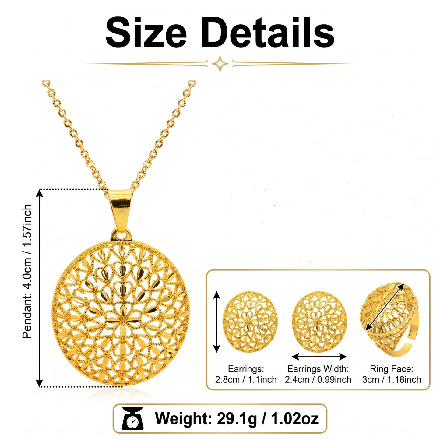 Gold-Tone Floral Oval Medallion Jewelry Set, 3 Pcs