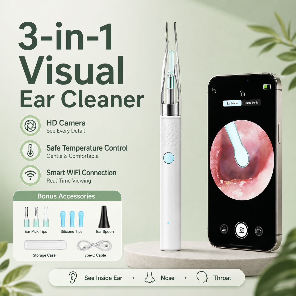 🔥Wireless Visual Ear Cleaner with Camera & Tweezers – 3-in-1 Smart Otoscope Earwax Removal Kit with Ear Pick【 9-Piece Set】