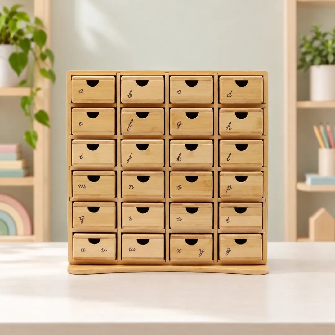 Cursive Phonics Cabinet Only Montessori Phonics Cabinet with 120 Miniature Objects