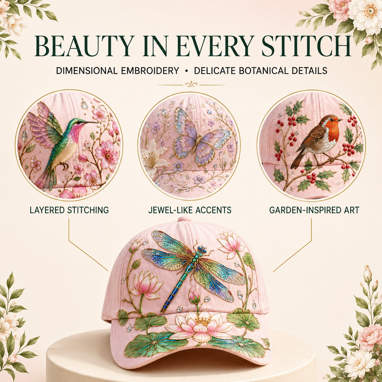 Detailed embroidered baseball cap