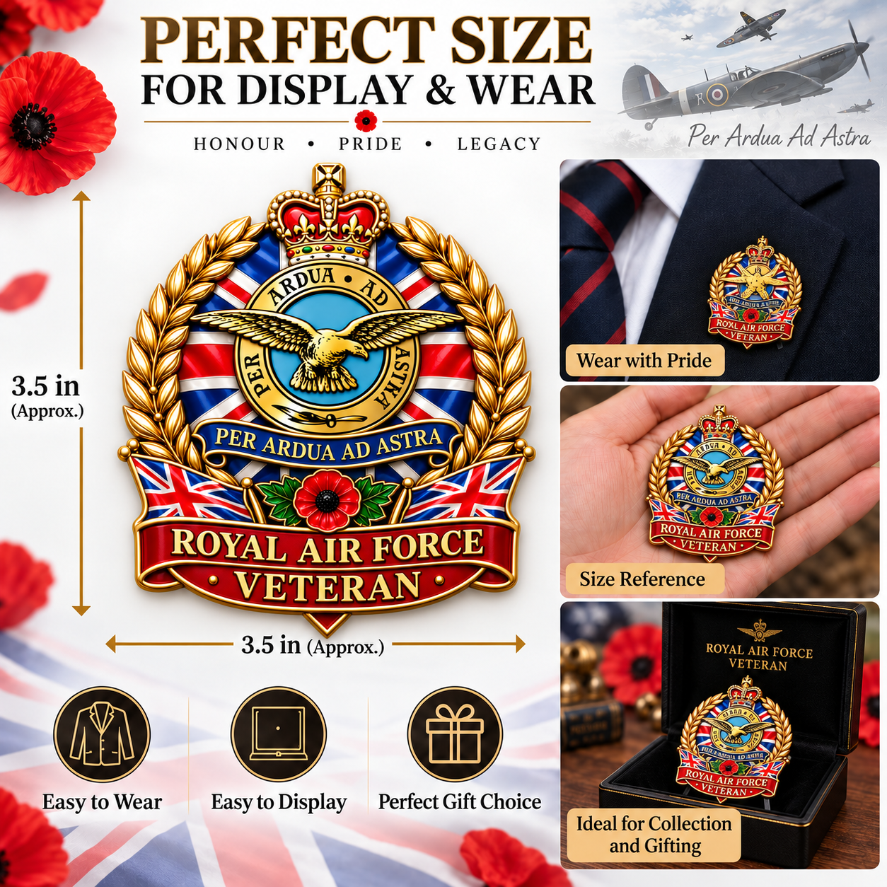Buy 2 Get 1 Free (3Pcs) 👍Best Seller ✈️🇬🇧 Royal Air Force Veteran “Per Ardua Ad Astra” Remembrance Collectable Metal Badge