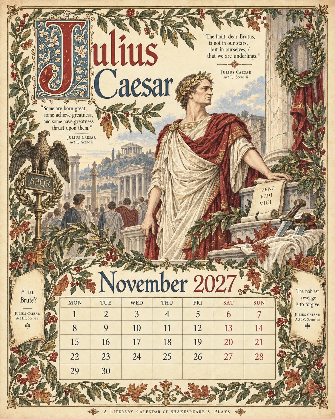 A Vintage Literary Year 2027 – 12 Plays Through the Seasons | Vintage Illustrated Wall Cal