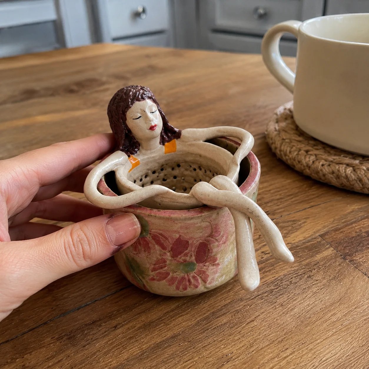 Whimsical Sitting Lady Ceramic Tea Strainer