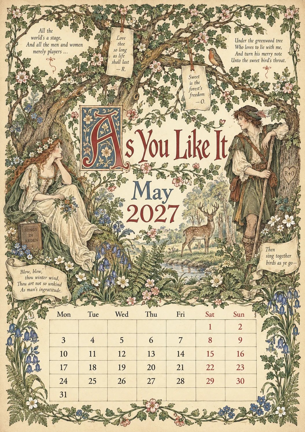 A Vintage Literary Year 2027 – 12 Plays Through the Seasons | Vintage Illustrated Wall Cal