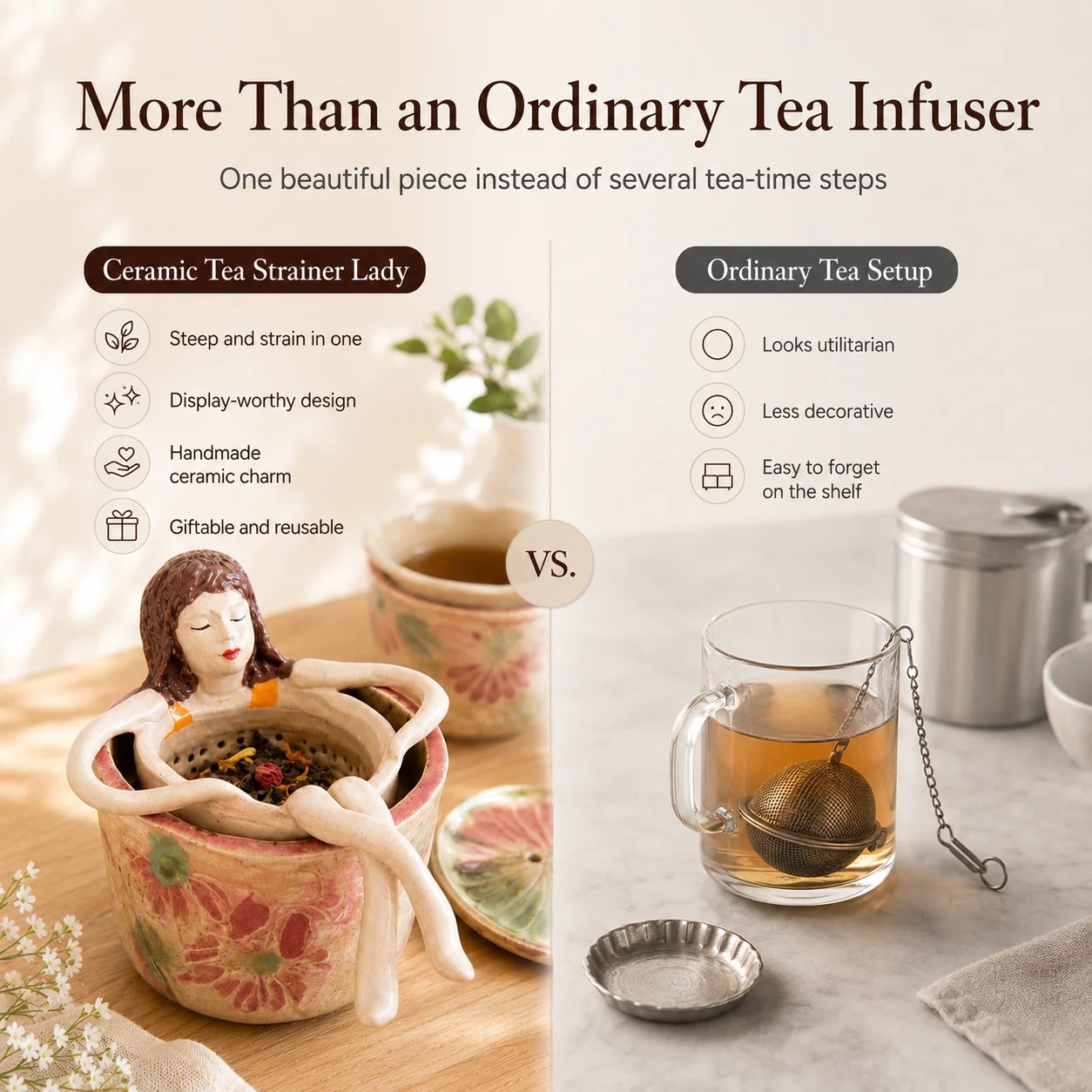 Whimsical Sitting Lady Ceramic Tea Strainer