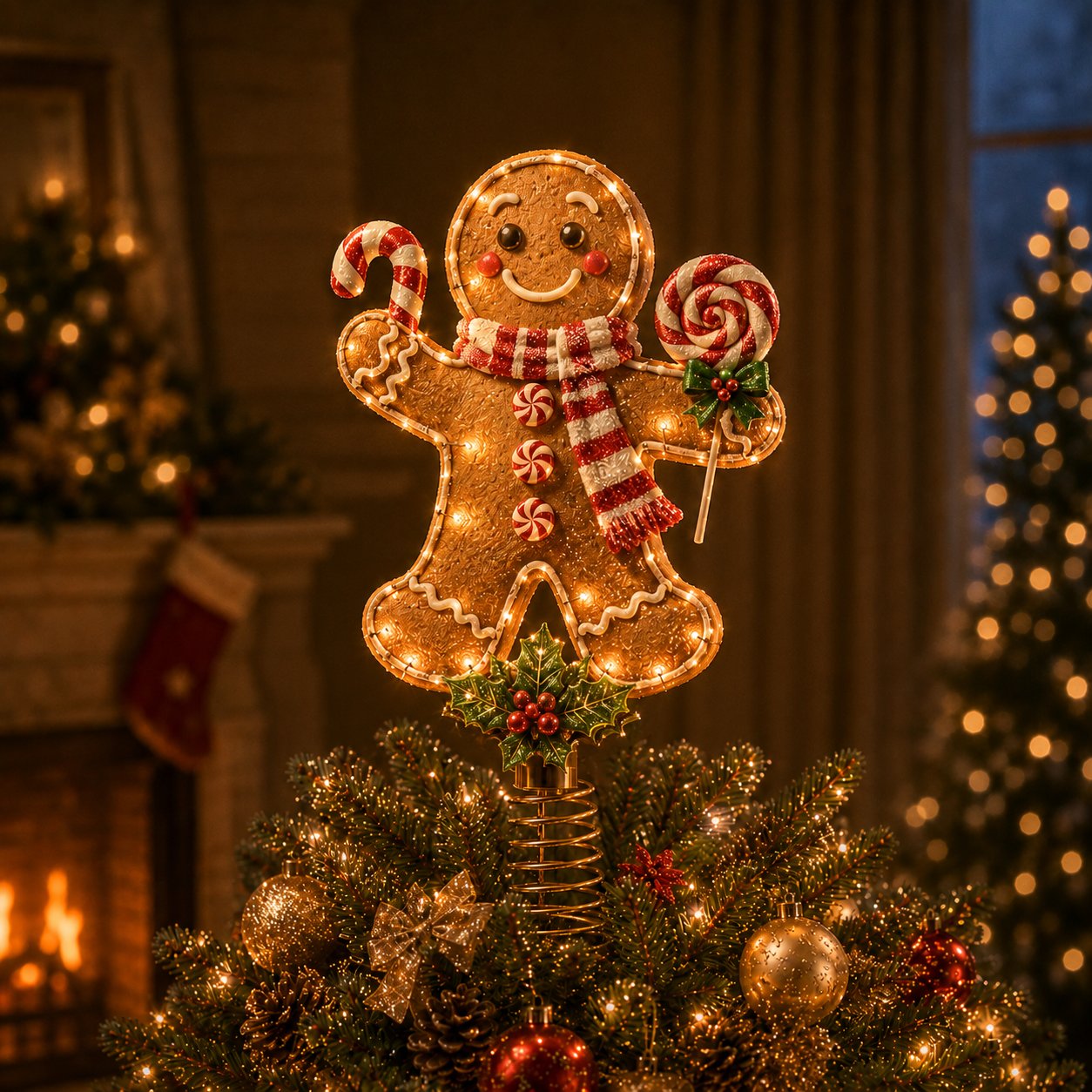 Gingerbread Man ⏳ Last Day 49% OFF – 🎅  Lighted Christmas Tree Topper Collection | 7 Festive Character Des