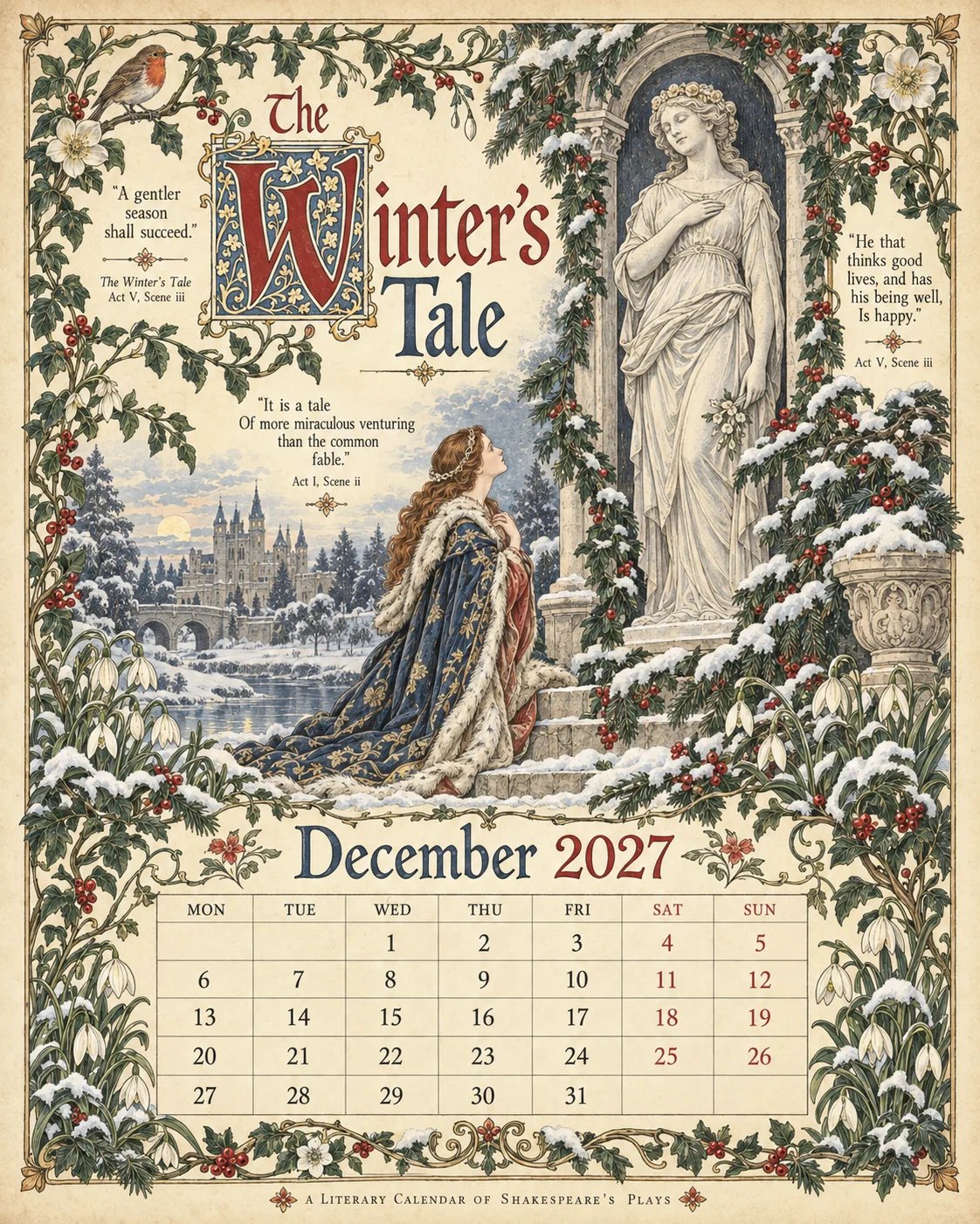 A Vintage Literary Year 2027 – 12 Plays Through the Seasons | Vintage Illustrated Wall Cal