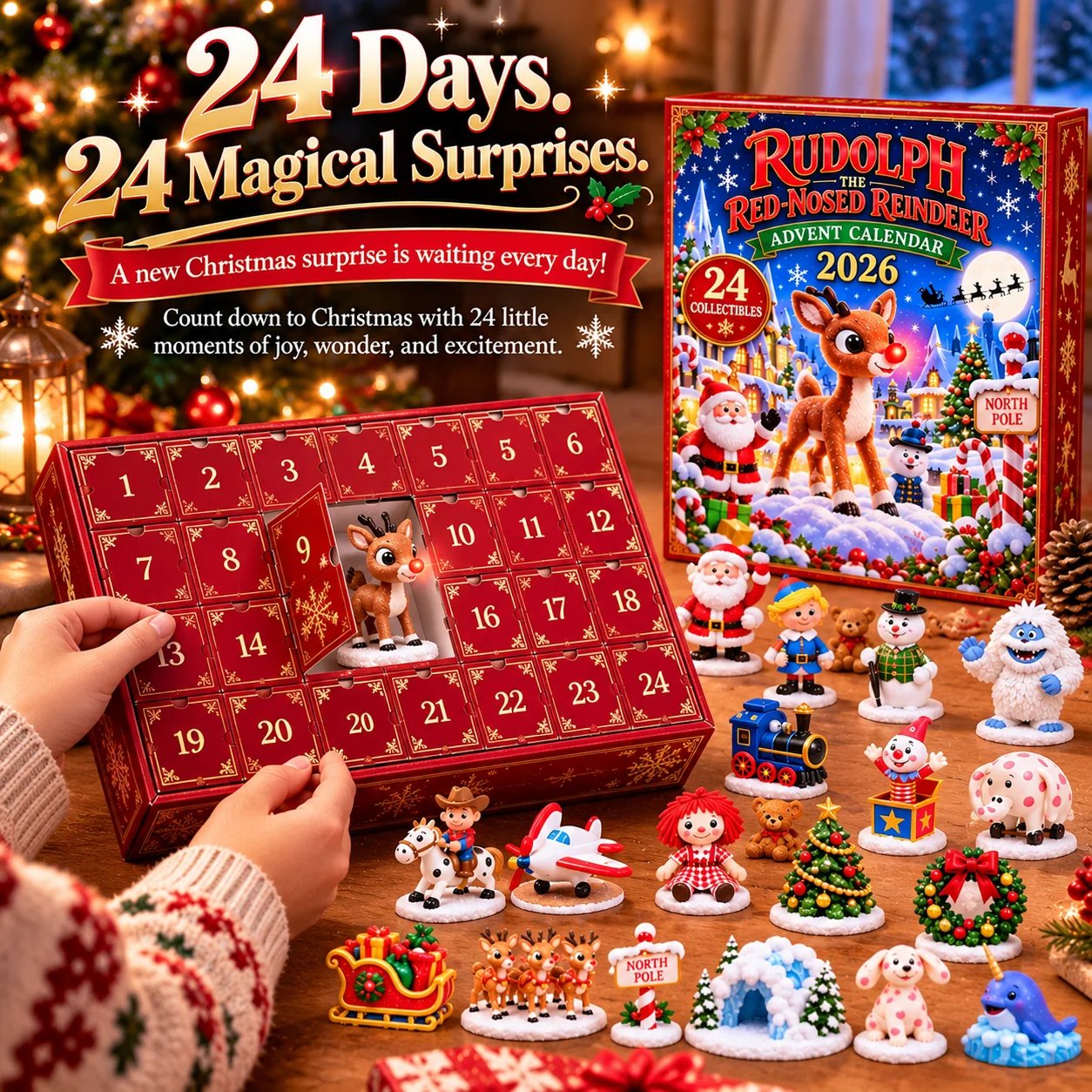 Opening the Rudolph Christmas Advent Calendar for a daily surprise