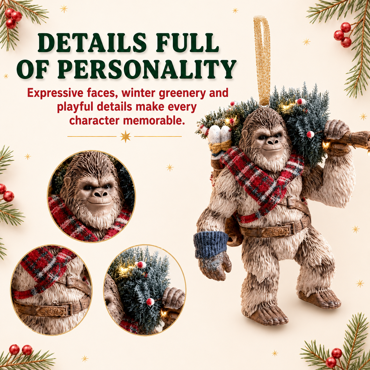 Bigfoot Christmas ornament details