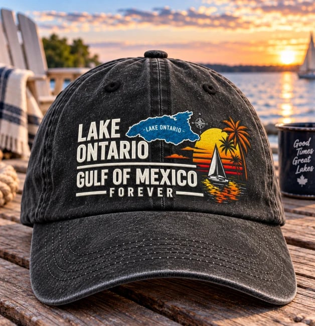 Black One-Size Fits Most 🔥LAST DAY 50% OFF - 🍁🌊Lake Ontario & Gulf Forever Vintage Embroidered Cap (🧢100% Cotton)