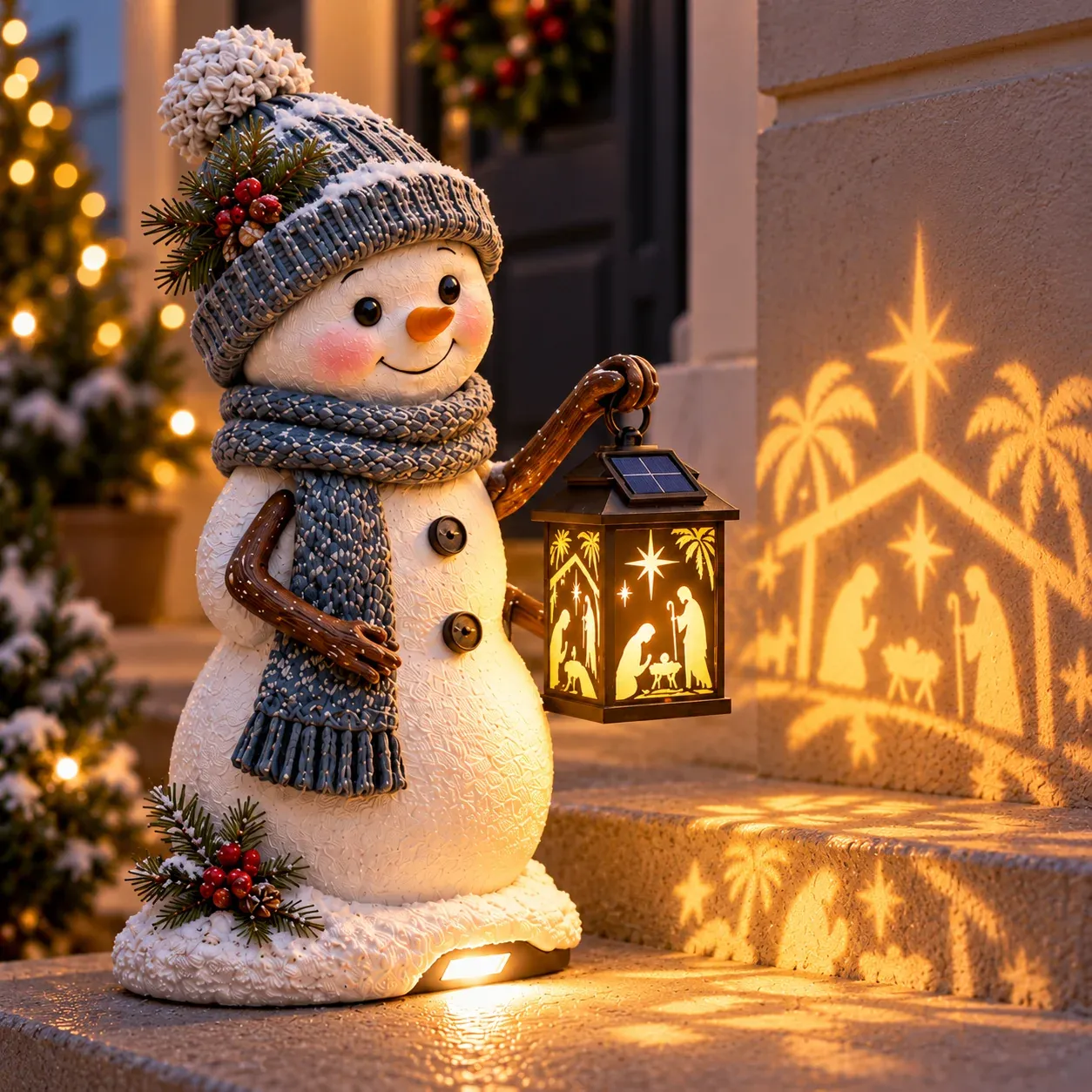 Snowman Nativity lantern light