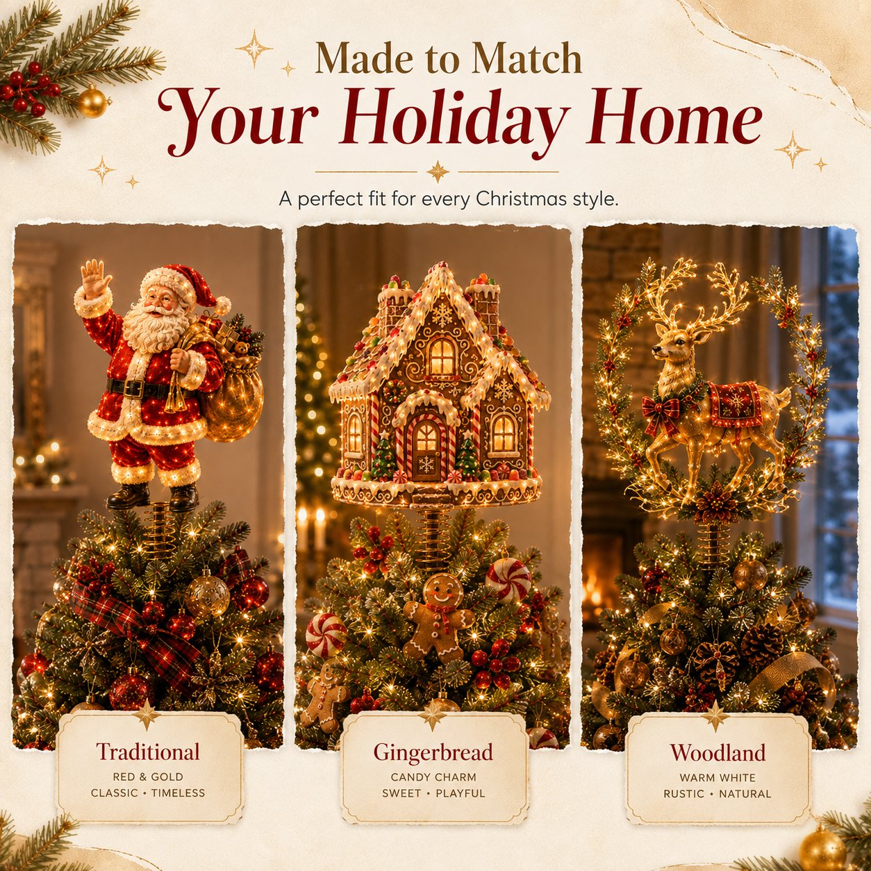 ⏳ Last Day 49% OFF – 🎅  Lighted Christmas Tree Topper Collection | 7 Festive Character Des