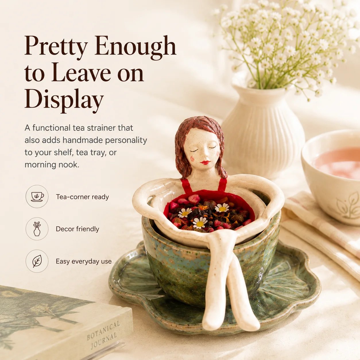Whimsical Sitting Lady Ceramic Tea Strainer