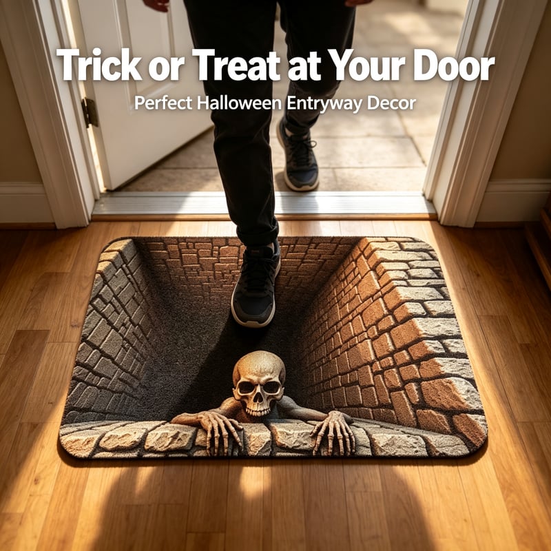 3D Skull Illusion Doormat