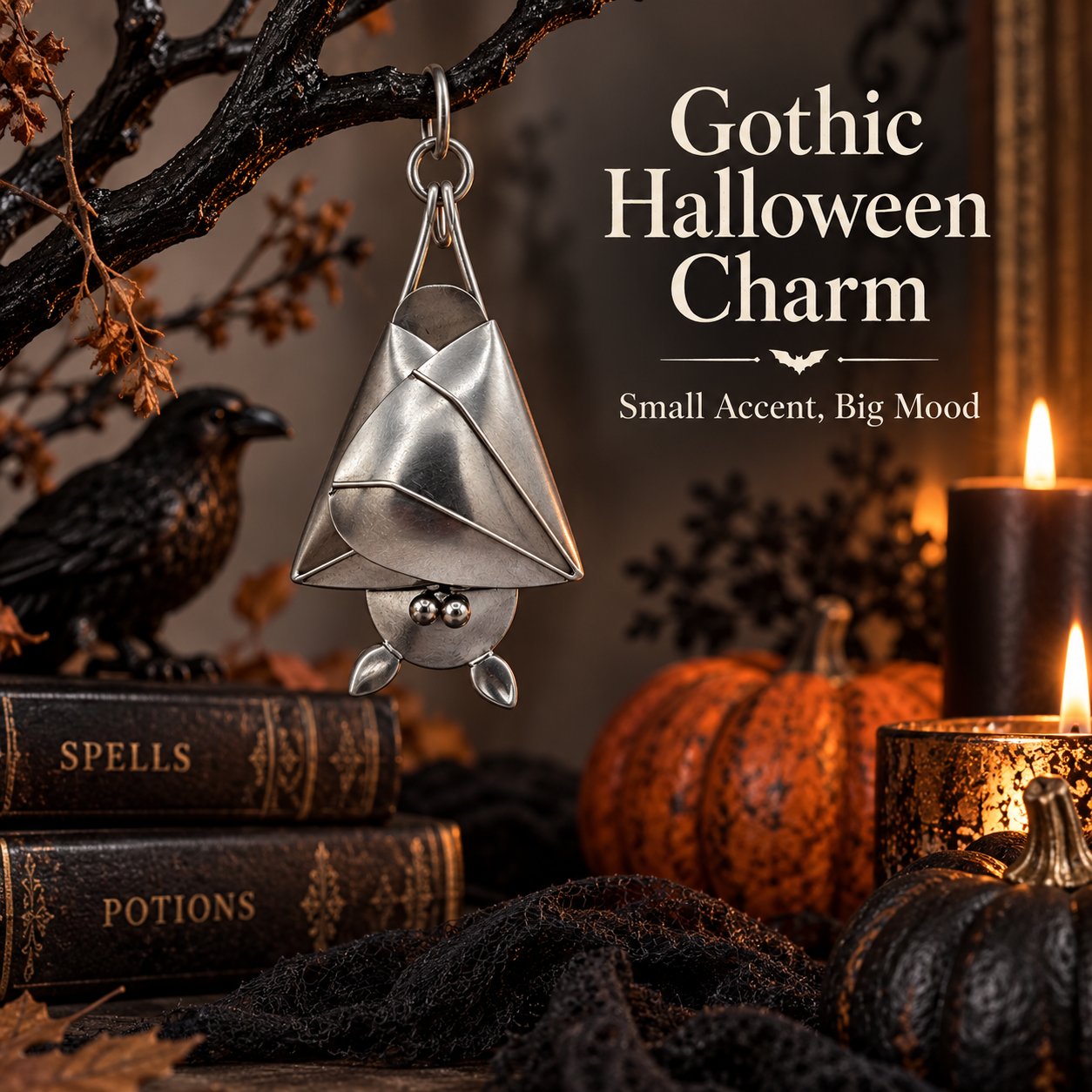 Handmade 3D Gothic Metal Bat Hanging Ornament