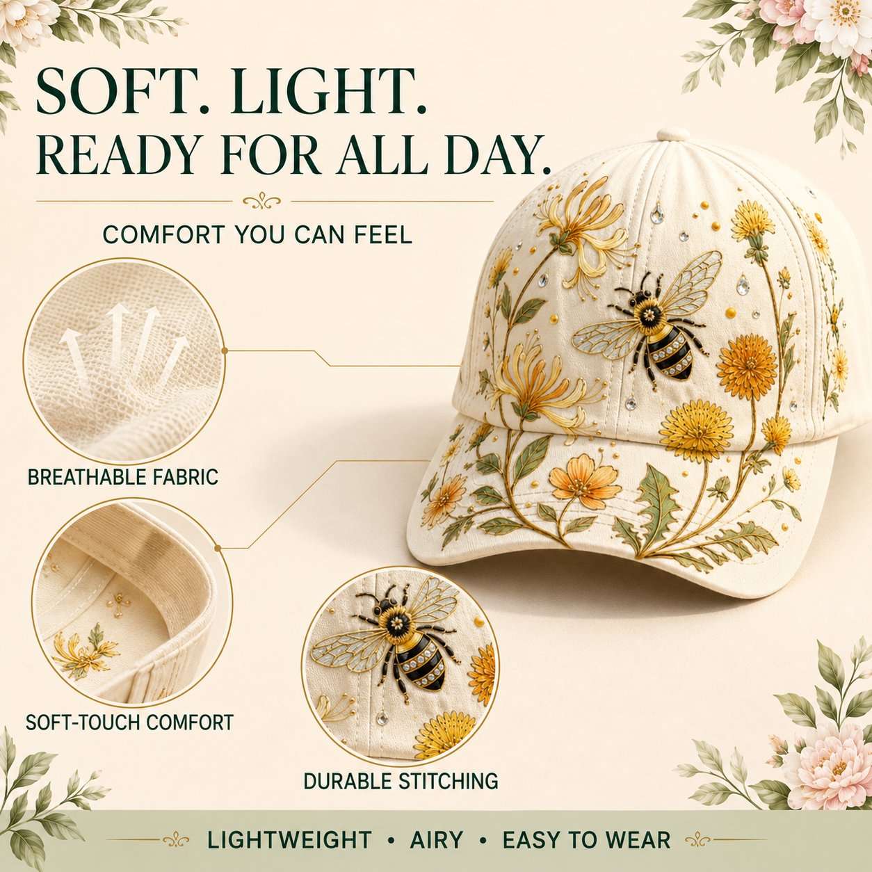 Breathable embroidered cap