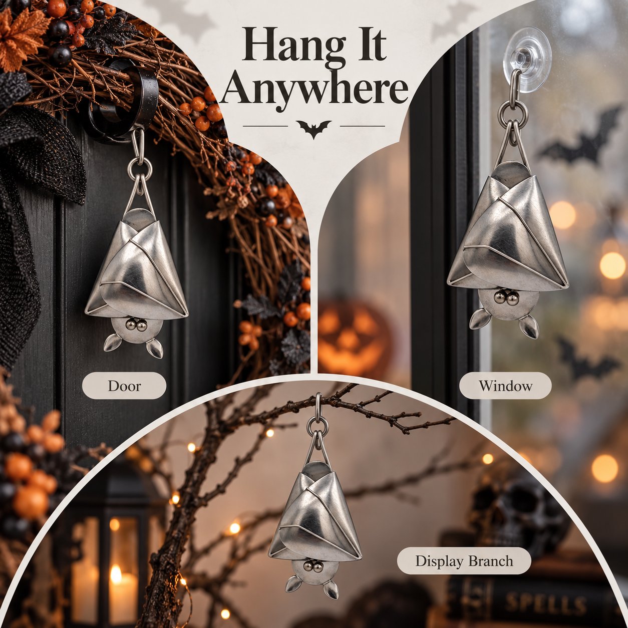 Handmade 3D Gothic Metal Bat Hanging Ornament