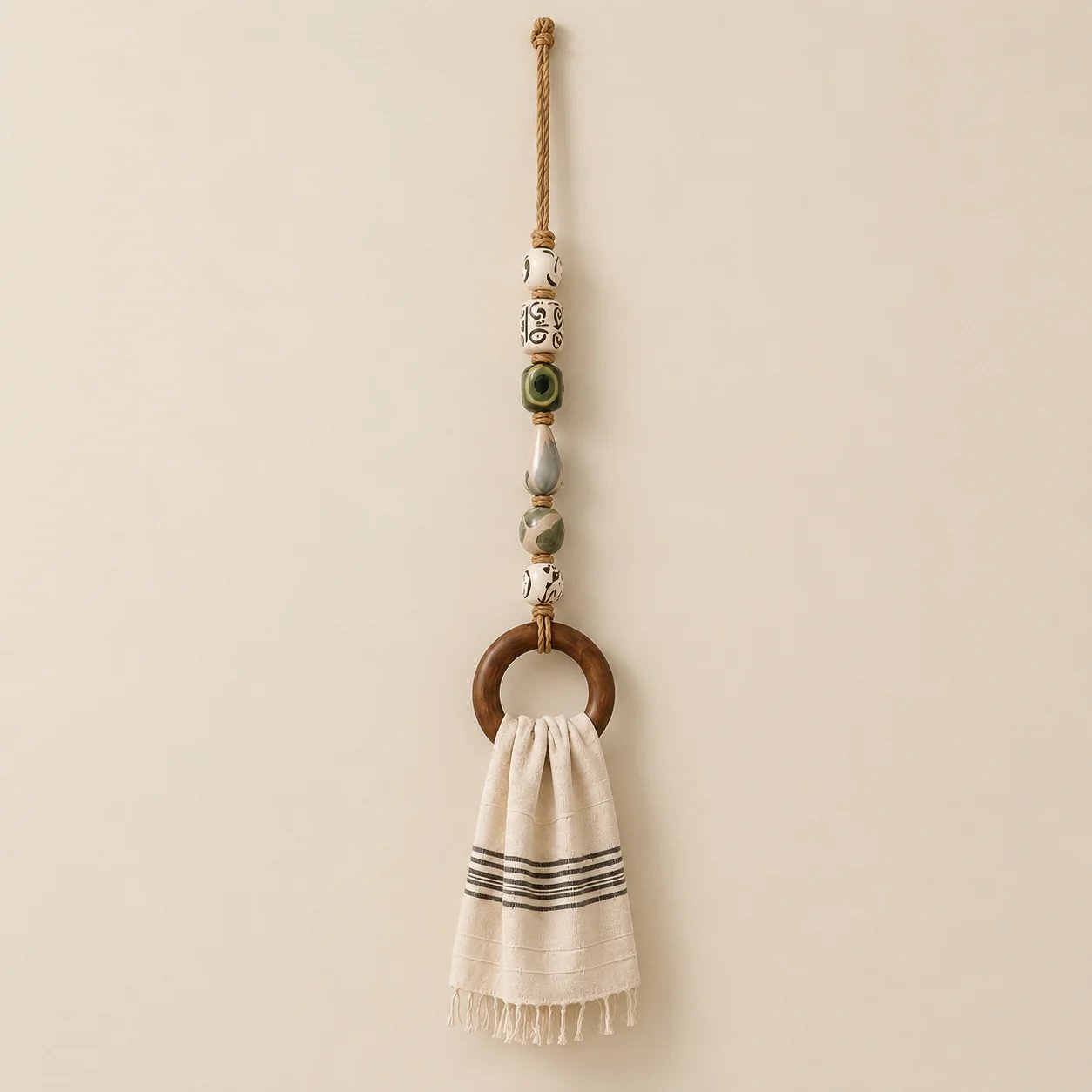 Ivory Grove Decorative Beaded Towel Hanger with Wooden Ring
