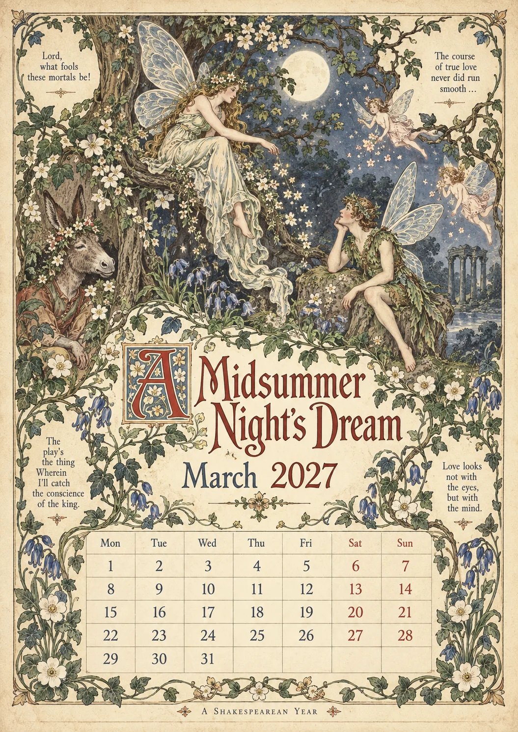 A Vintage Literary Year 2027 – 12 Plays Through the Seasons | Vintage Illustrated Wall Cal
