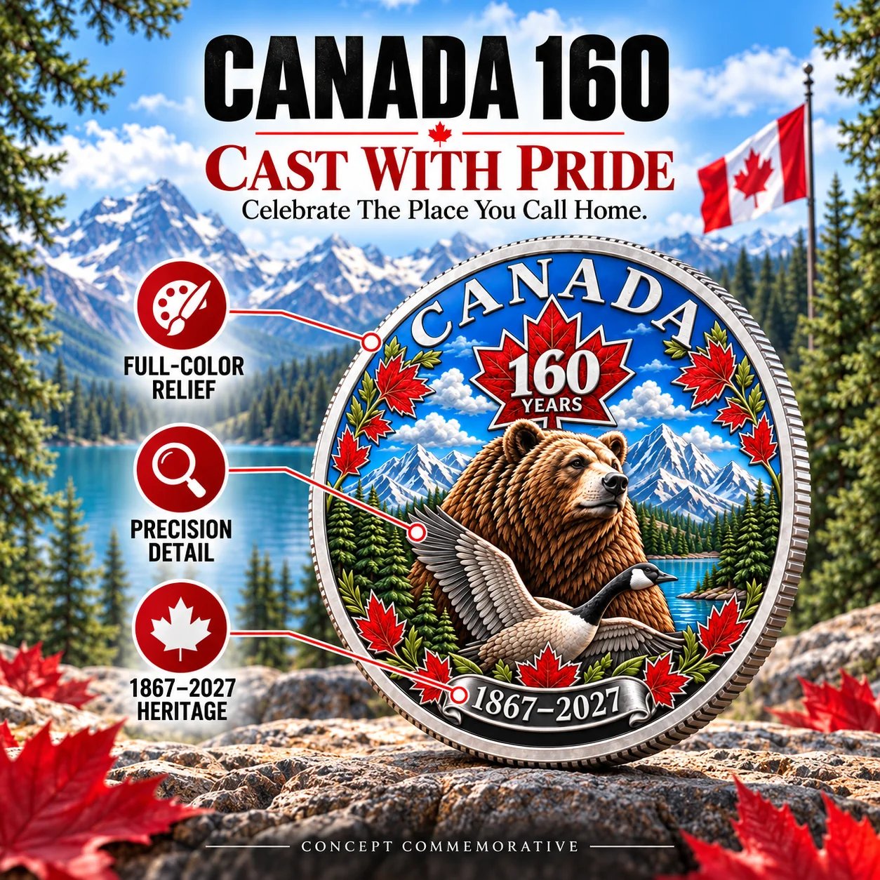🍁 Canada 160th Anniversary Silver Commemorative Collector Coin — A Timeless Tribute To Can