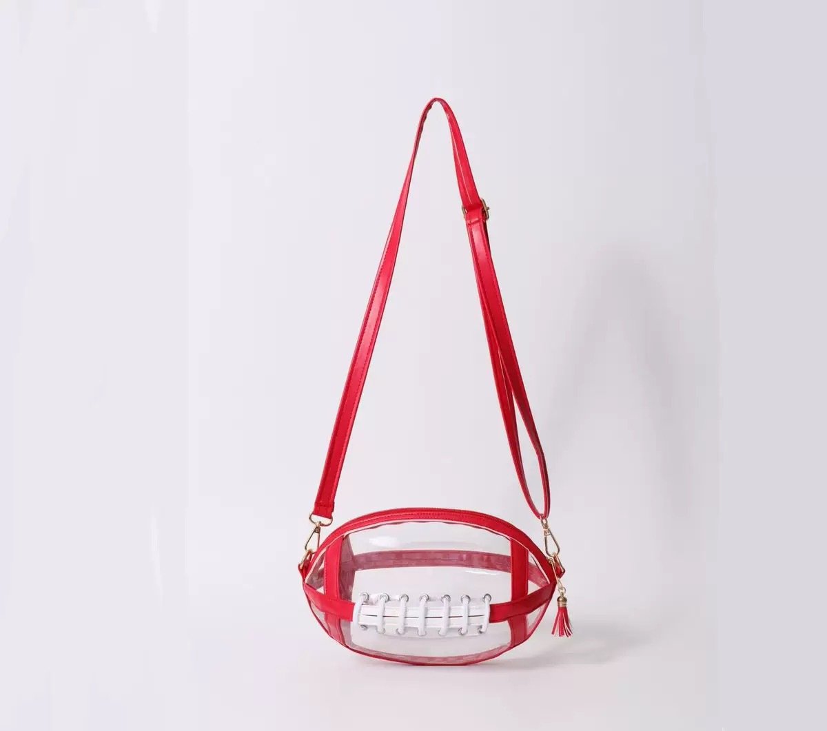 Red 🏈 Clear Football-Shaped Crossbody Bag – Game-Day Style Meets Everyday Convenience ✨