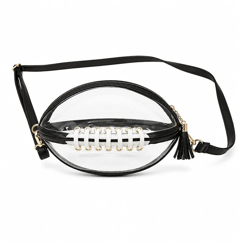 Black and White 🏈 Clear Football-Shaped Crossbody Bag – Game-Day Style Meets Everyday Convenience ✨