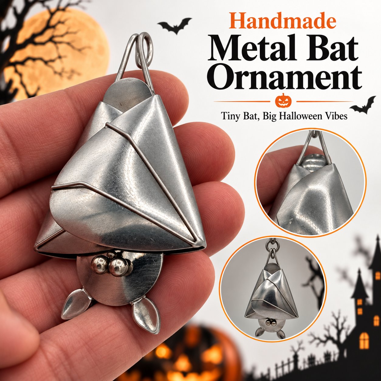Handmade 3D Gothic Metal Bat Hanging Ornament