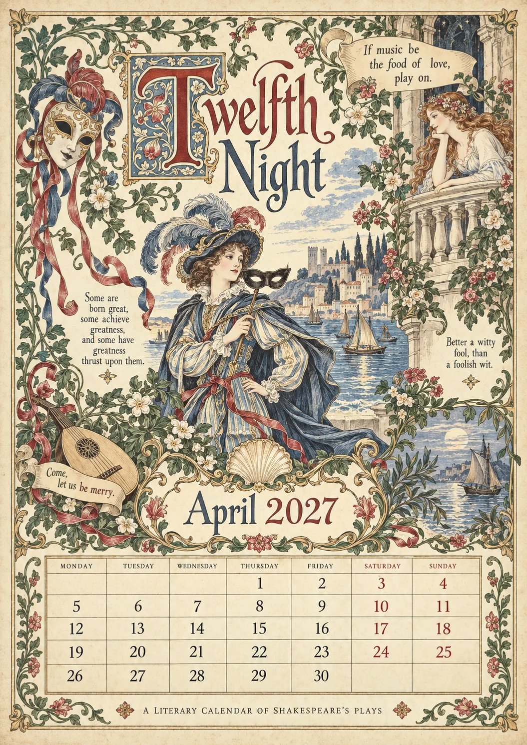A Vintage Literary Year 2027 – 12 Plays Through the Seasons | Vintage Illustrated Wall Cal