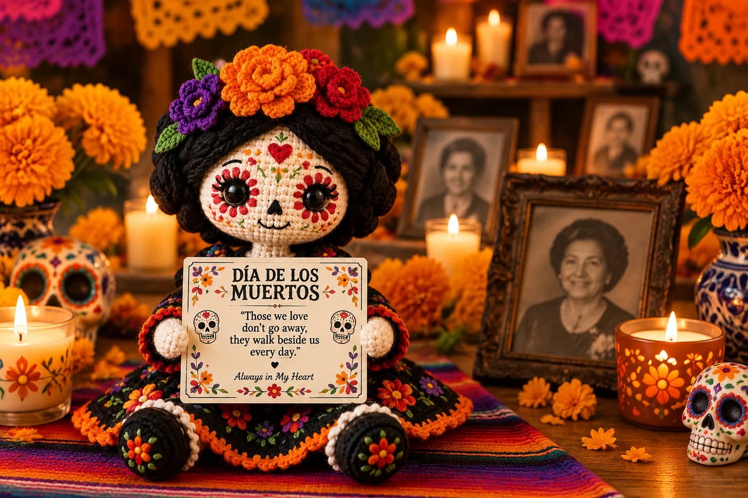 Catrina crochet doll displayed as a meaningful remembrance keepsake