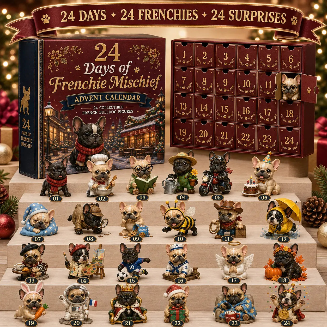 🐾Frenchie Mischief ⏳ Last Day 49% OFF – 🐶 24-Day French Bulldog Christmas Advent Calendar | 24 Unique Collect