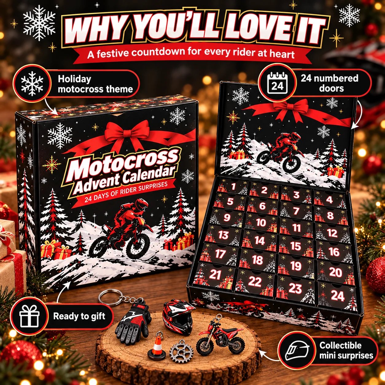 Overview of the motocross calendar and its miniature gifts