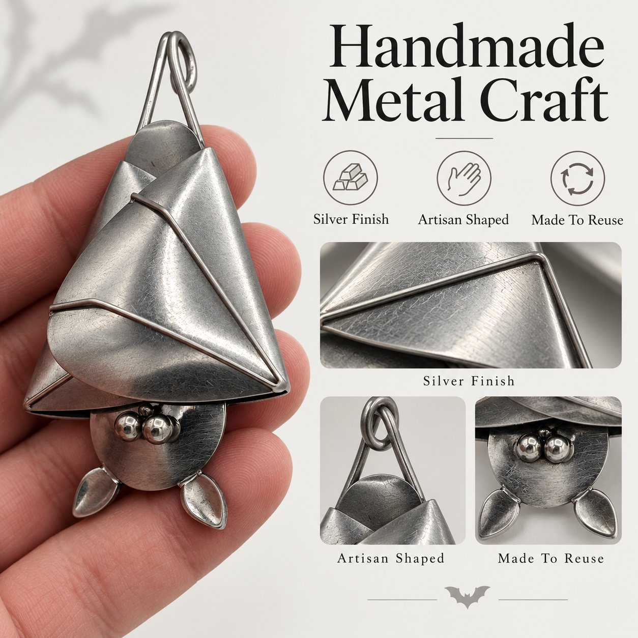 Handmade 3D Gothic Metal Bat Hanging Ornament
