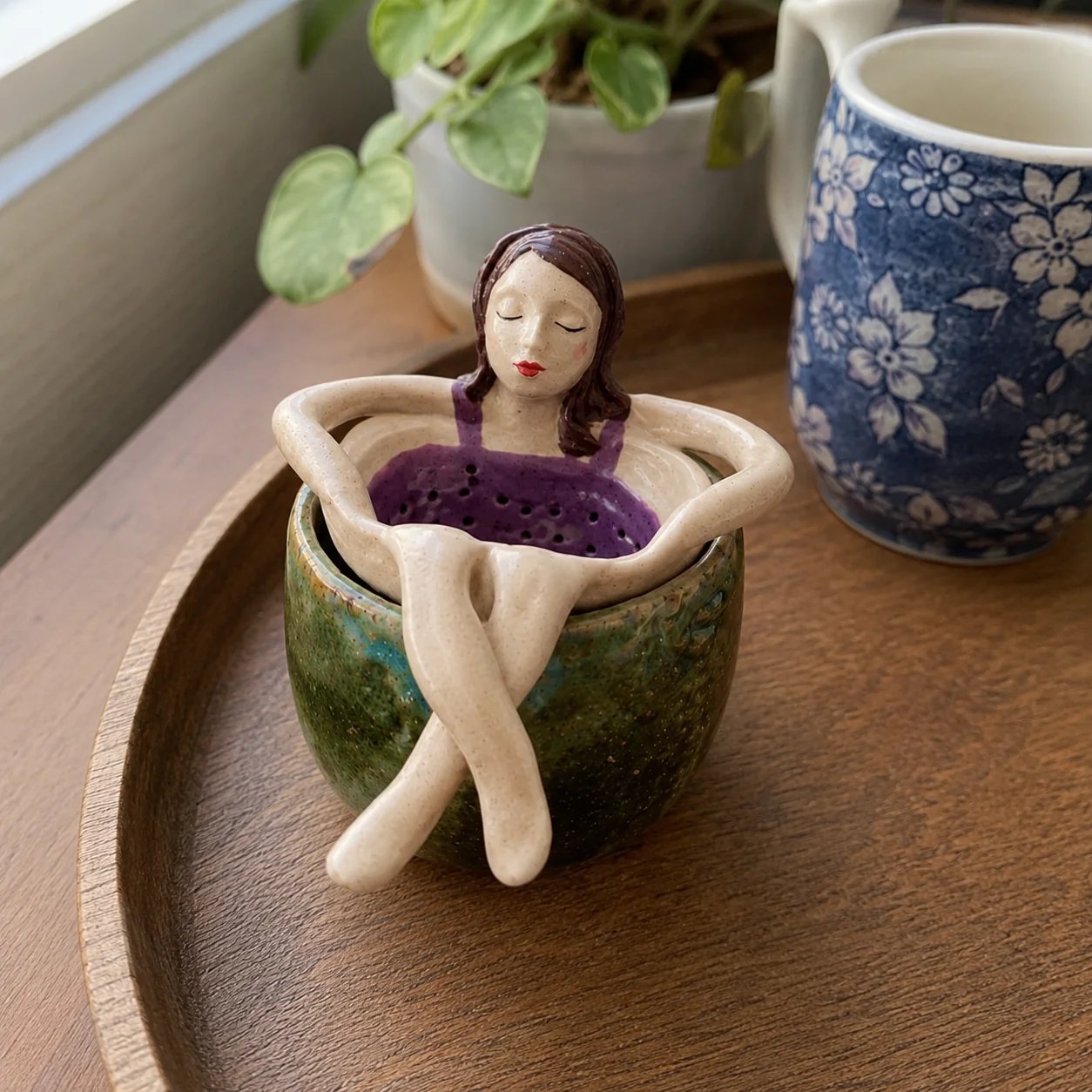 Whimsical Sitting Lady Ceramic Tea Strainer
