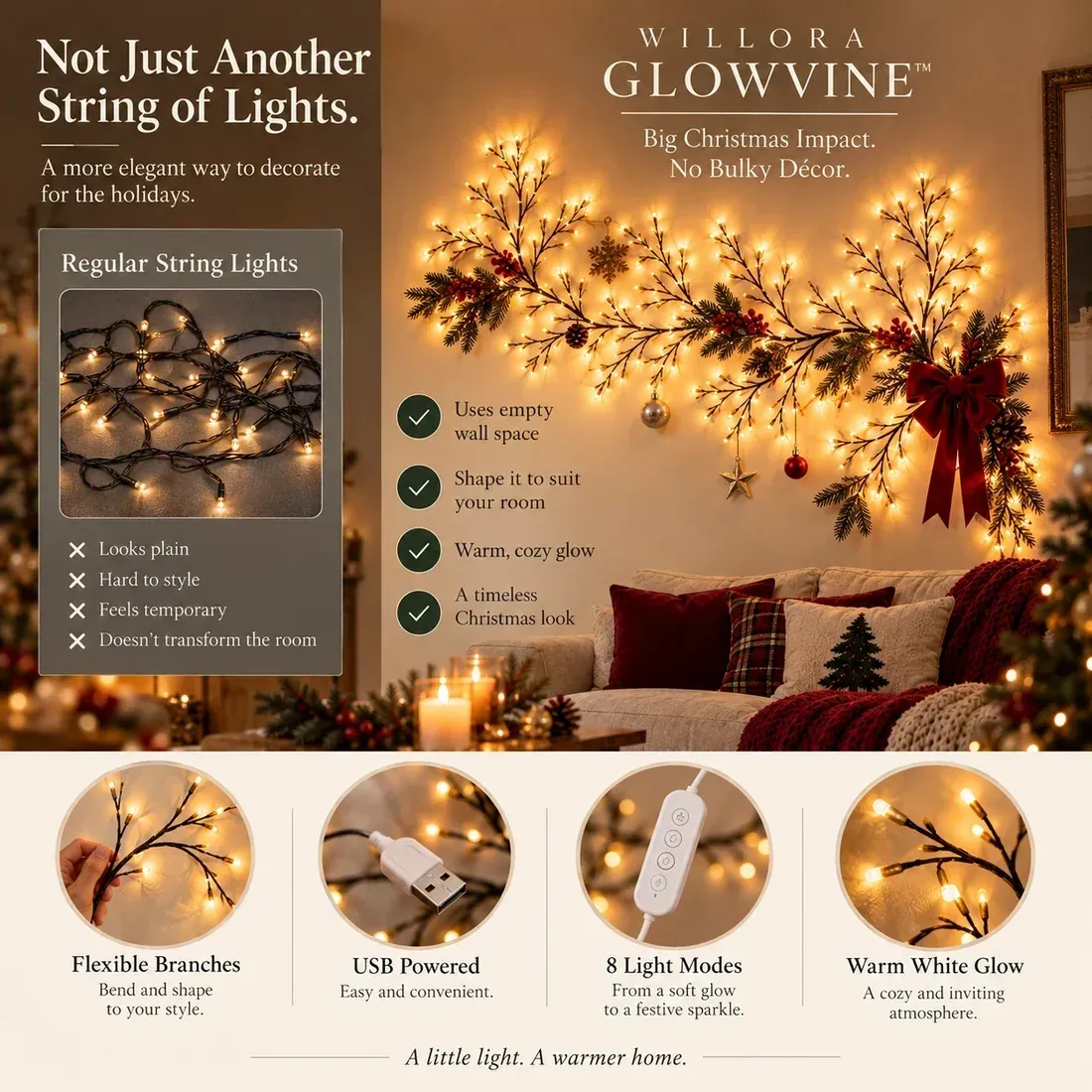 🎄 50% OFF Christmas Glow Vine Lights ✨ Flexible Wall Decor To Create Your Own Holiday Magi