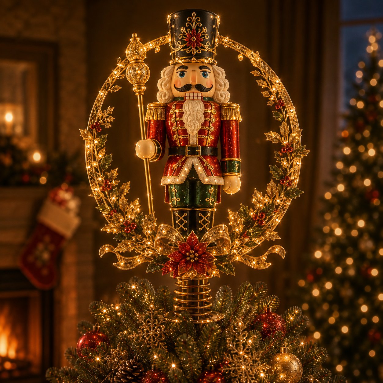 Nutcracker ⏳ Last Day 49% OFF – 🎅  Lighted Christmas Tree Topper Collection | 7 Festive Character Des