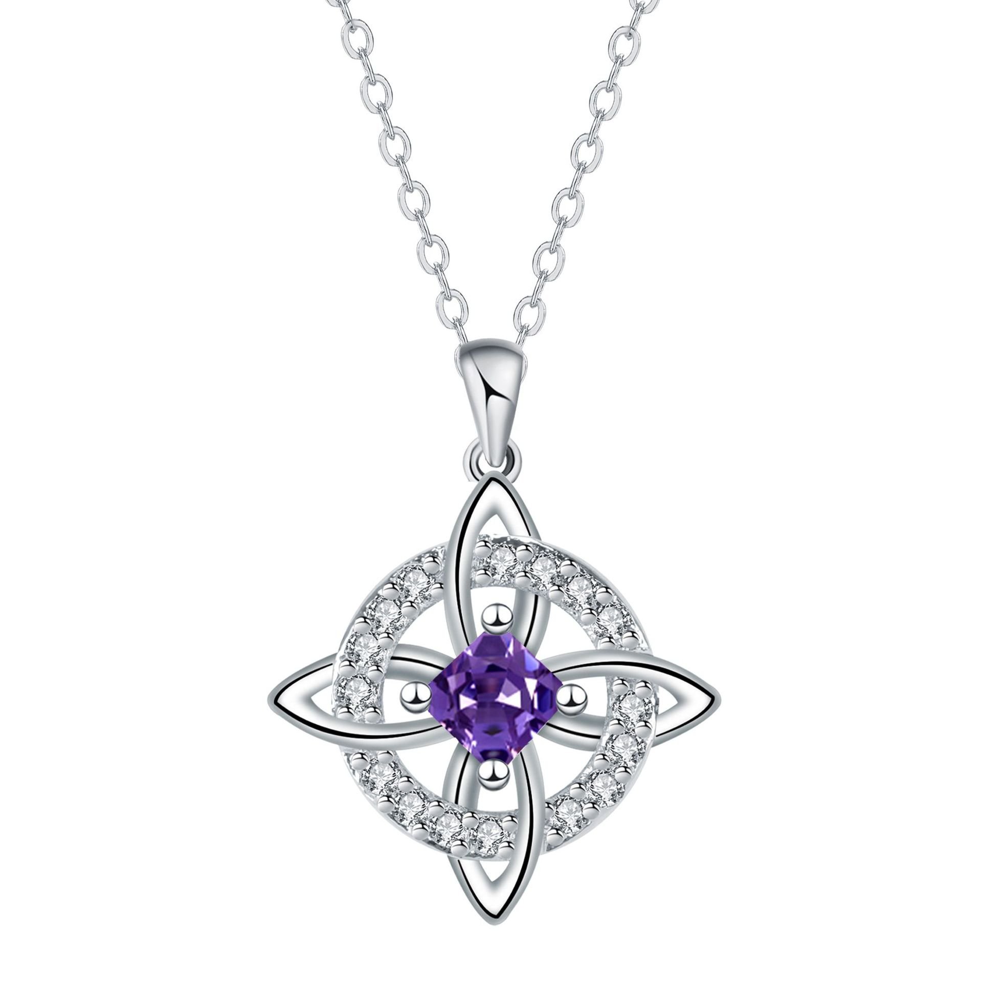 2. February / Amethyst Artificial Crystal 🔮Mystical Birthstone Witches Knot Necklace💞