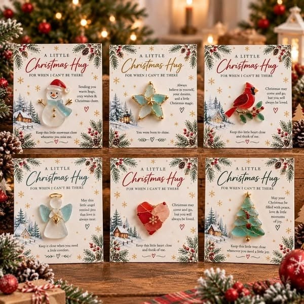 🔥 All 6 Styles (Great Value Only £6.66 Each) 🎁Last Day 50% OFF🎄Send A Little Christmas Hug - Sea Glass Keepsake Card💝