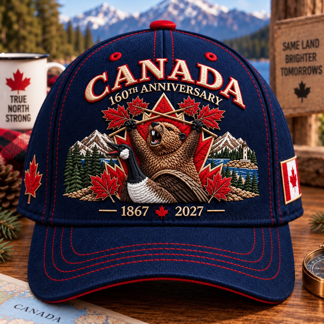 Navy Blue One-Size Fits Most 🔥LAST DAY 50% OFF - 🍁 Canada 160th Anniversary 1867–2027 - Premium Embroidered Heritage Ca