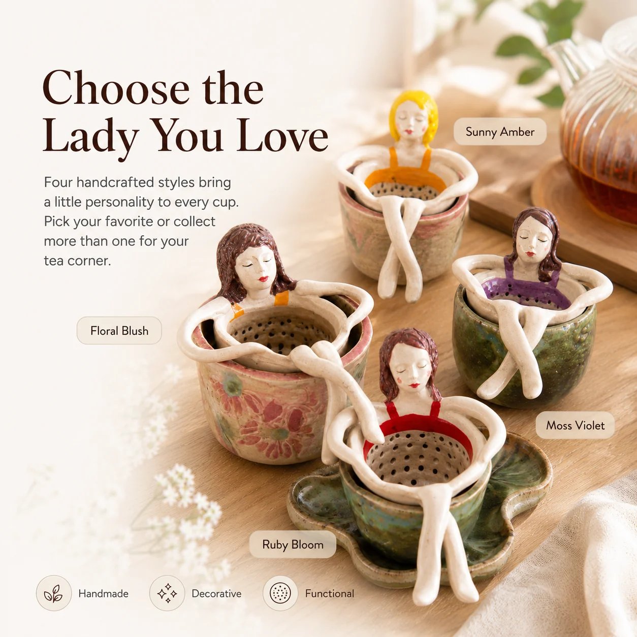Whimsical Sitting Lady Ceramic Tea Strainer